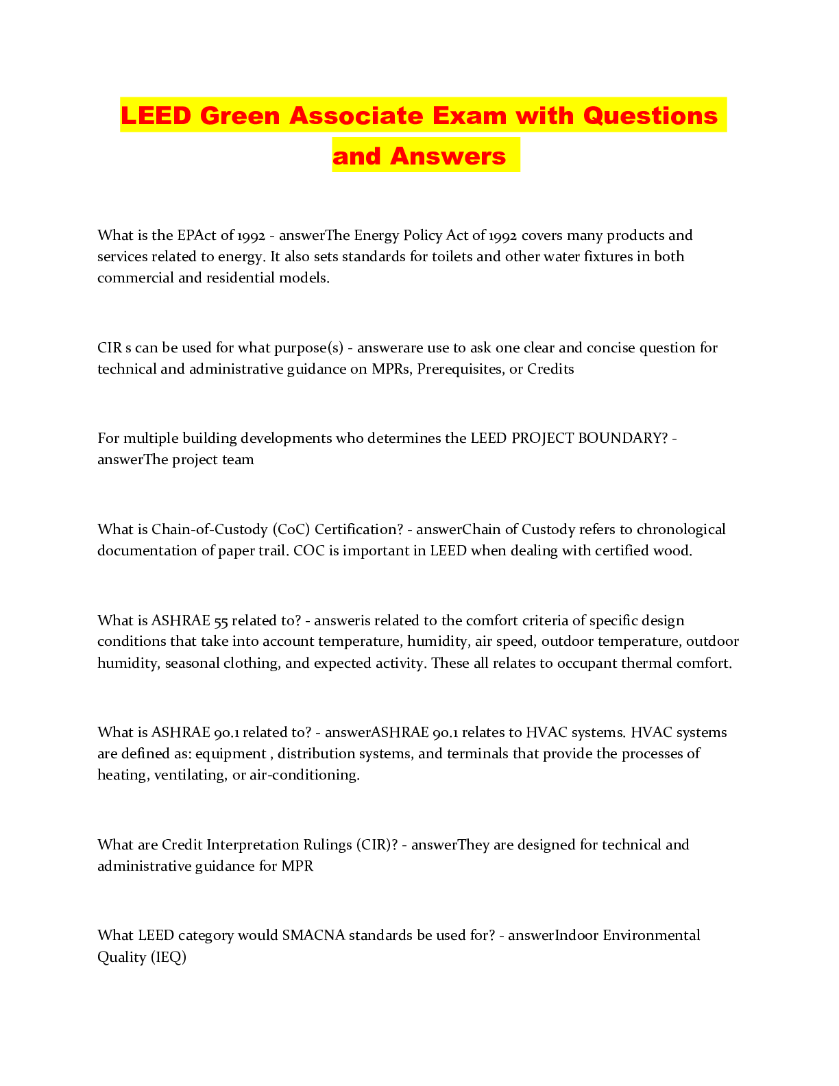 Preview of LEED Green Associate Exam with Questions and Answers